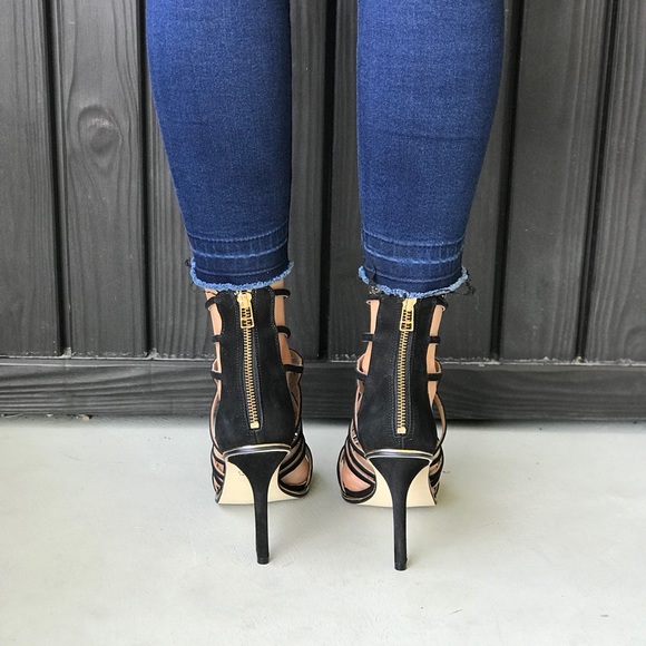 NIB Genuine Leather Caged Cut Out High Heel Sandal - Picture 4 of 7